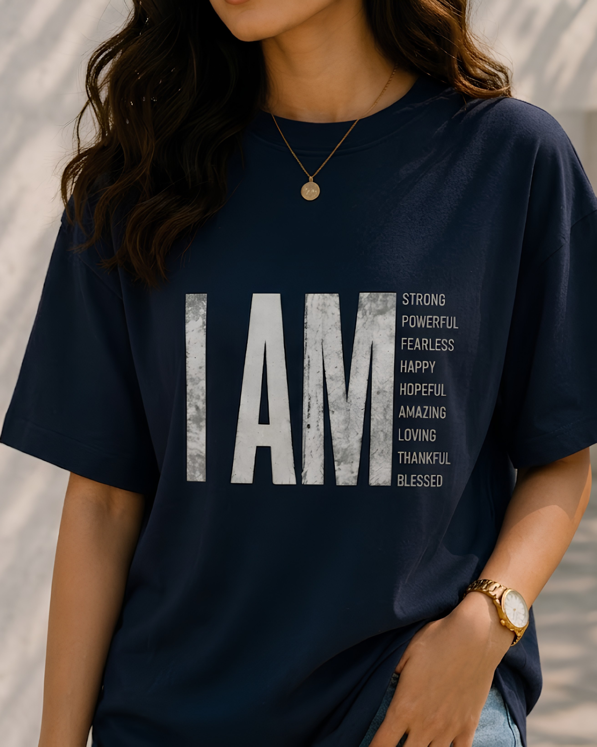 Women I Am Strong & Fearless Oversized Graphic T-Shirt