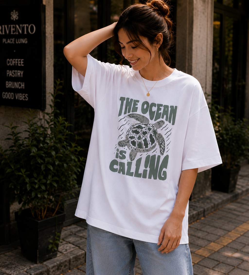 Women Ocean Calling Coastal Collection Oversized T-Shirt