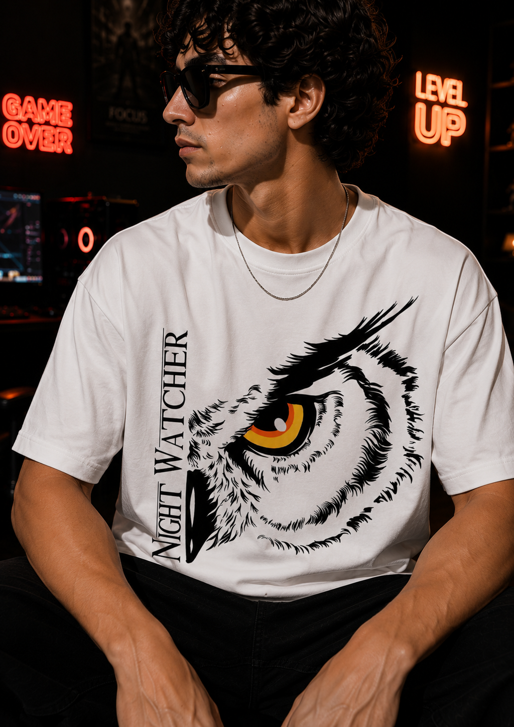 Night Watcher Oversized Graphic T-Shirt for Men