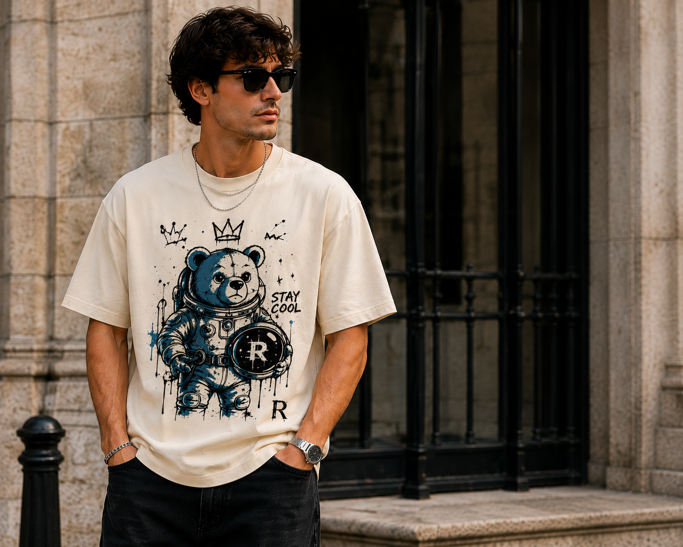 Cosmic Cub Oversized Graphic T-Shirt for Men