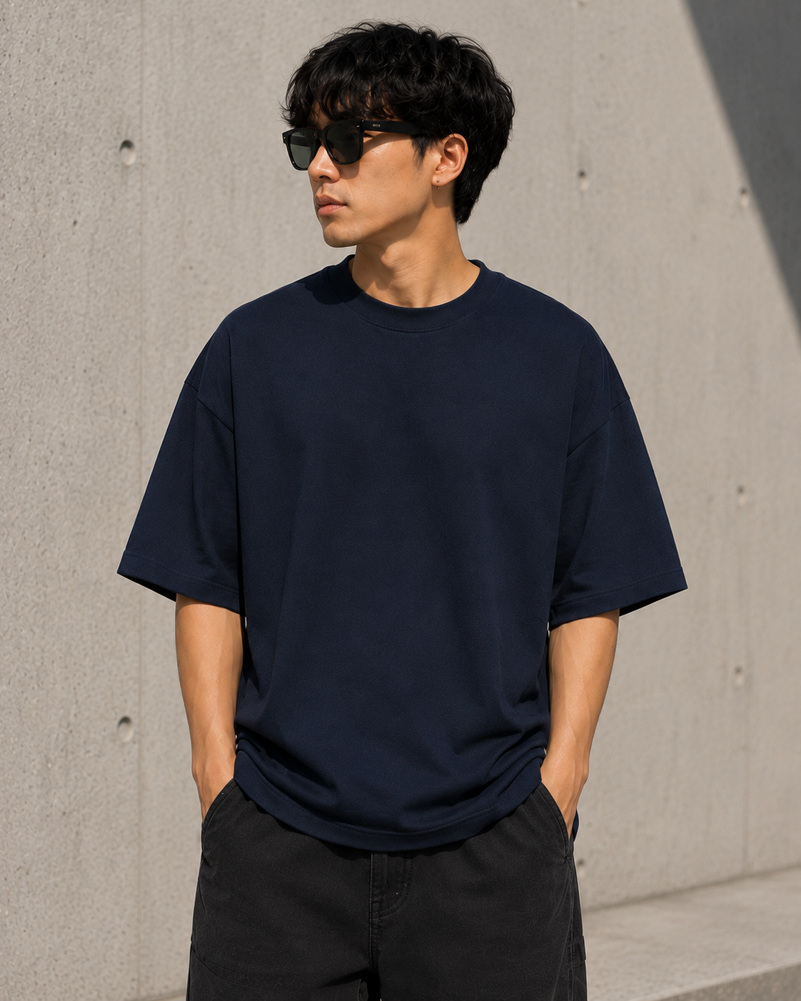 Men's Midnight Blue Oversized Drop Shoulder T-Shirt