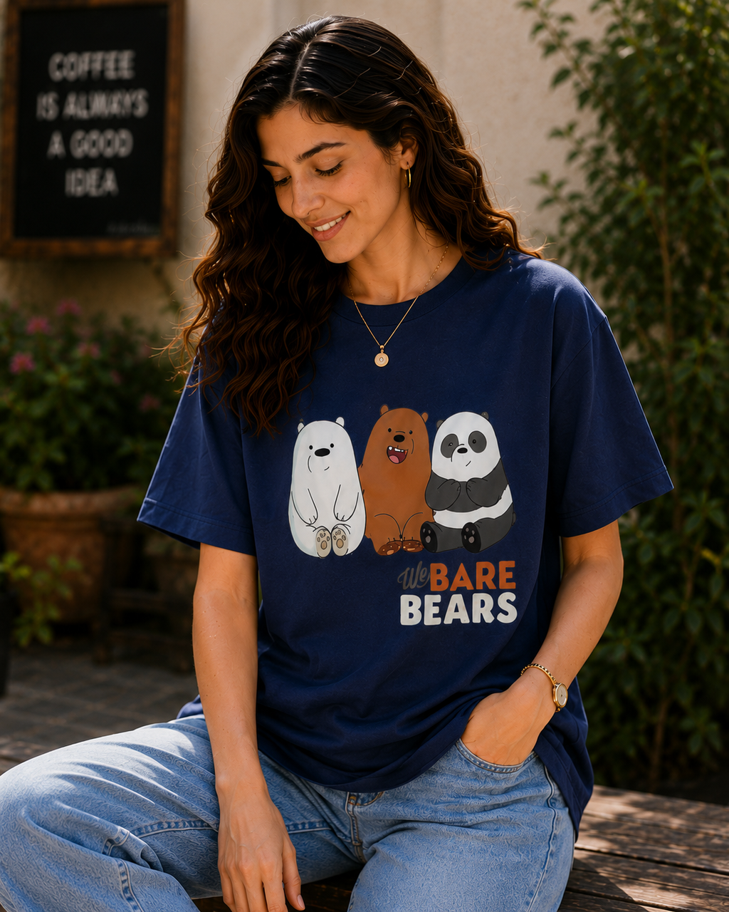 Women We Bare Bears Graphic Oversized T-Shirt