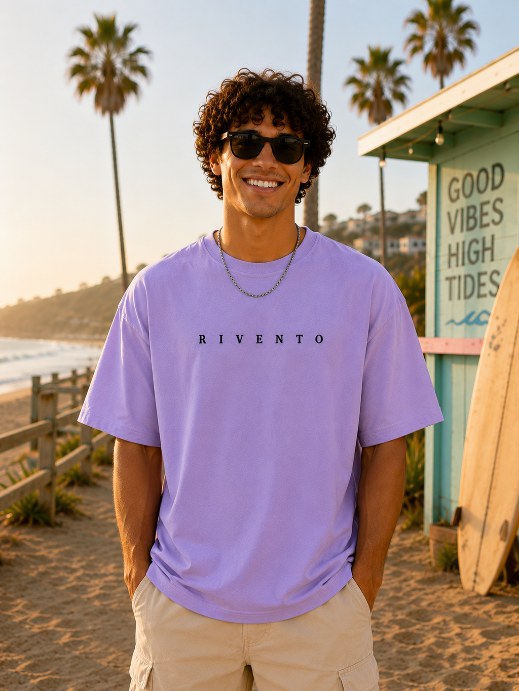 Ride The Wave Surf Graphic Back Print Oversized T-Shirt for Men