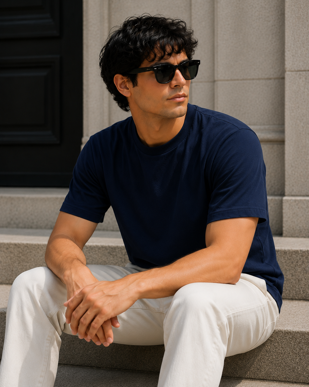 Men's Signature Classic Navy Blue Classic Fit Cotton Solid T-Shirt