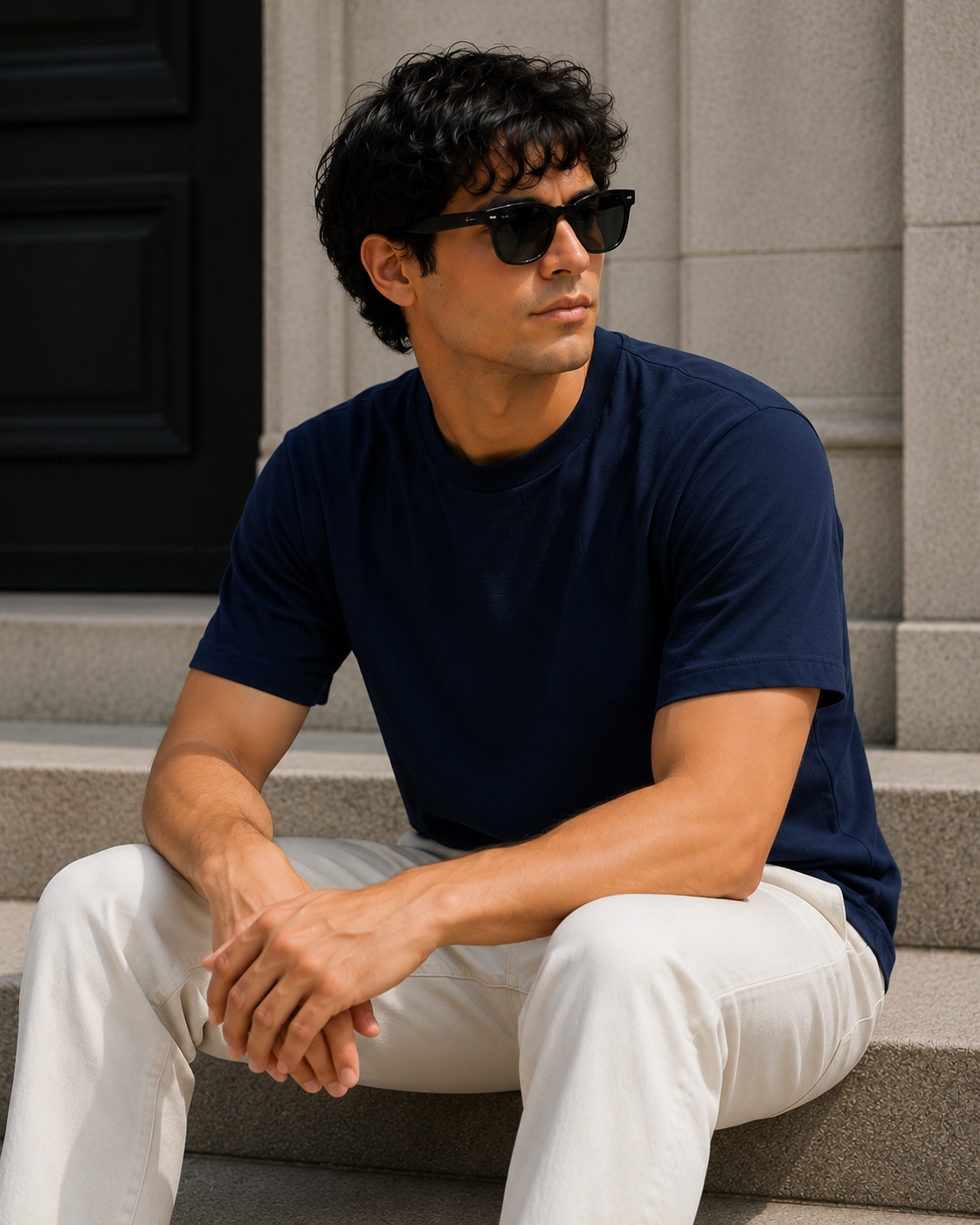 Men's Signature Classic Navy Blue Classic Fit Cotton Solid T-Shirt
