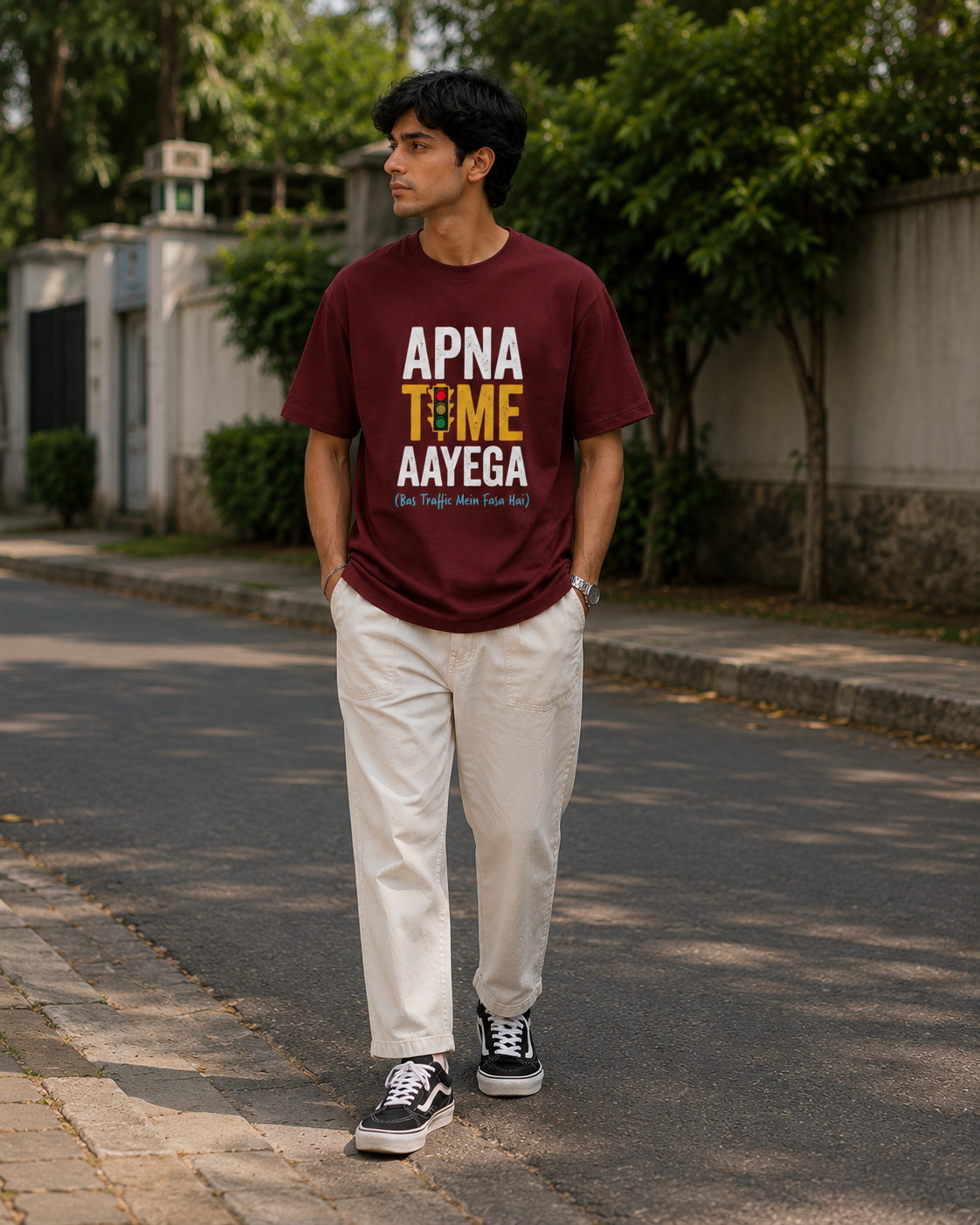 Apna Time Aayega Typography Men Classic Fit T-Shirt