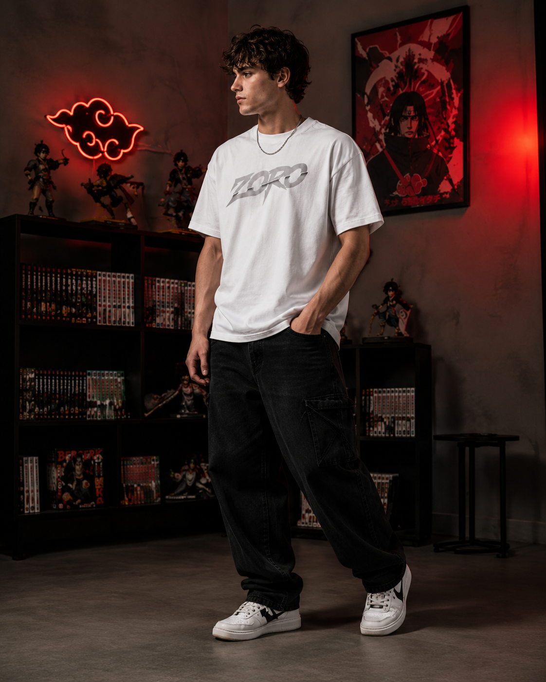 Three Sword Warrior Back Print Oversized T-Shirt for Men