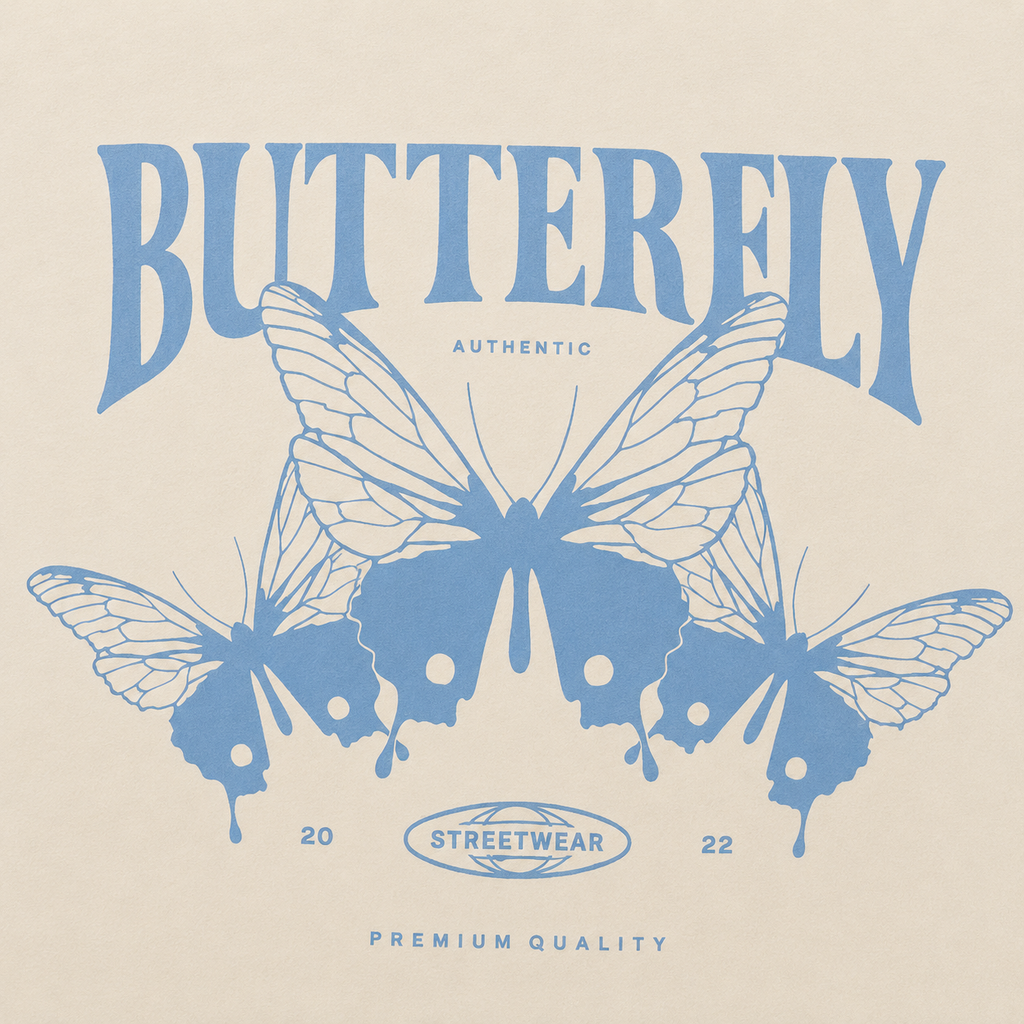 Women Blue Butterfly Graphic Oversized T-Shirt