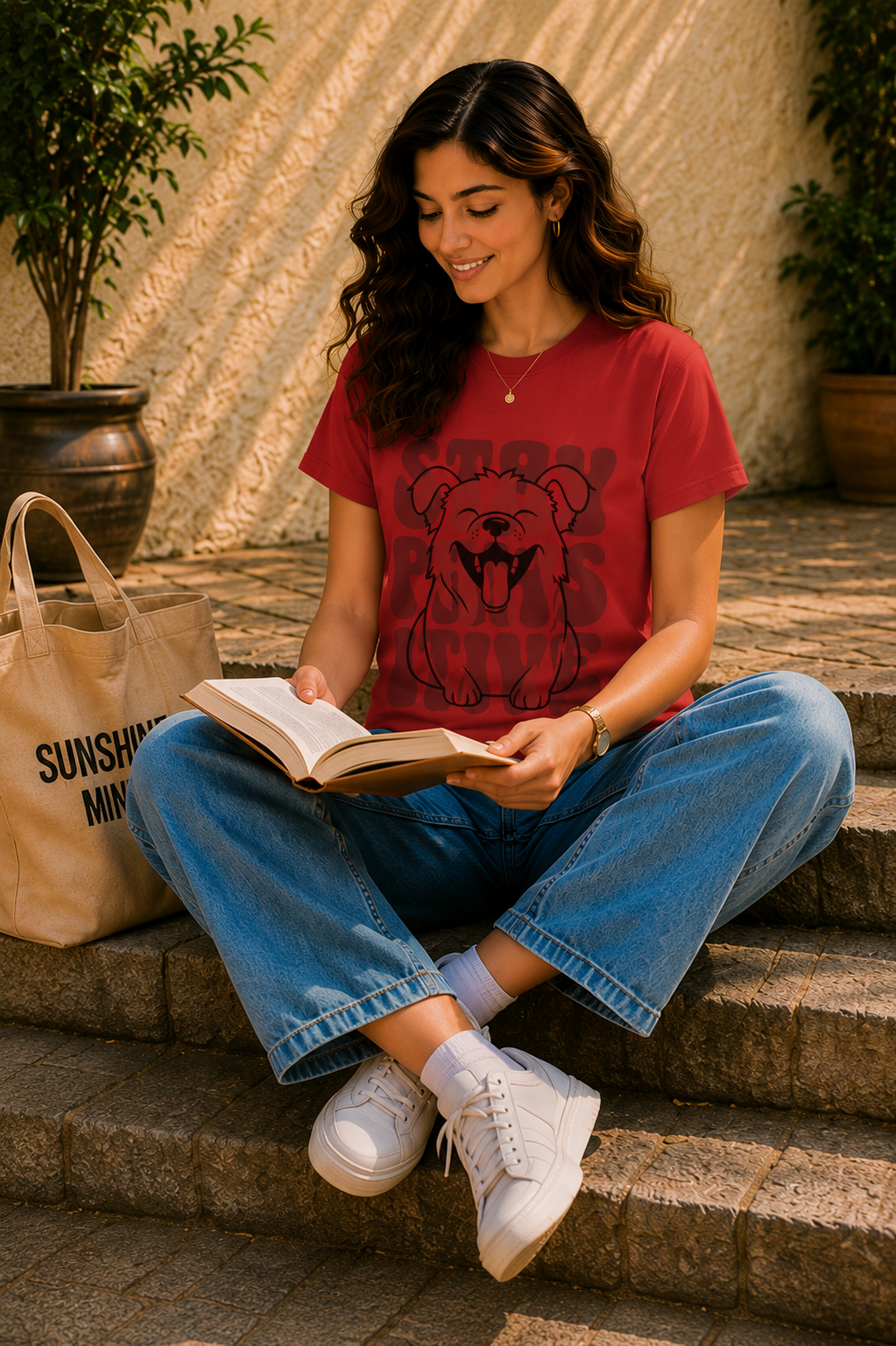 Women Stay Pawsitive Dog Graphic T-Shirt