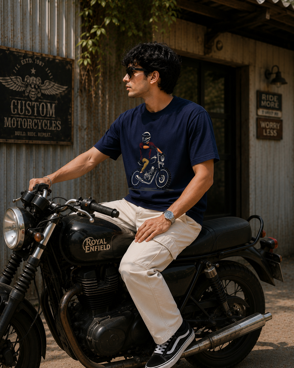 Vintage Motorcycle Rider Graphic Men Classic Fit T-Shirt
