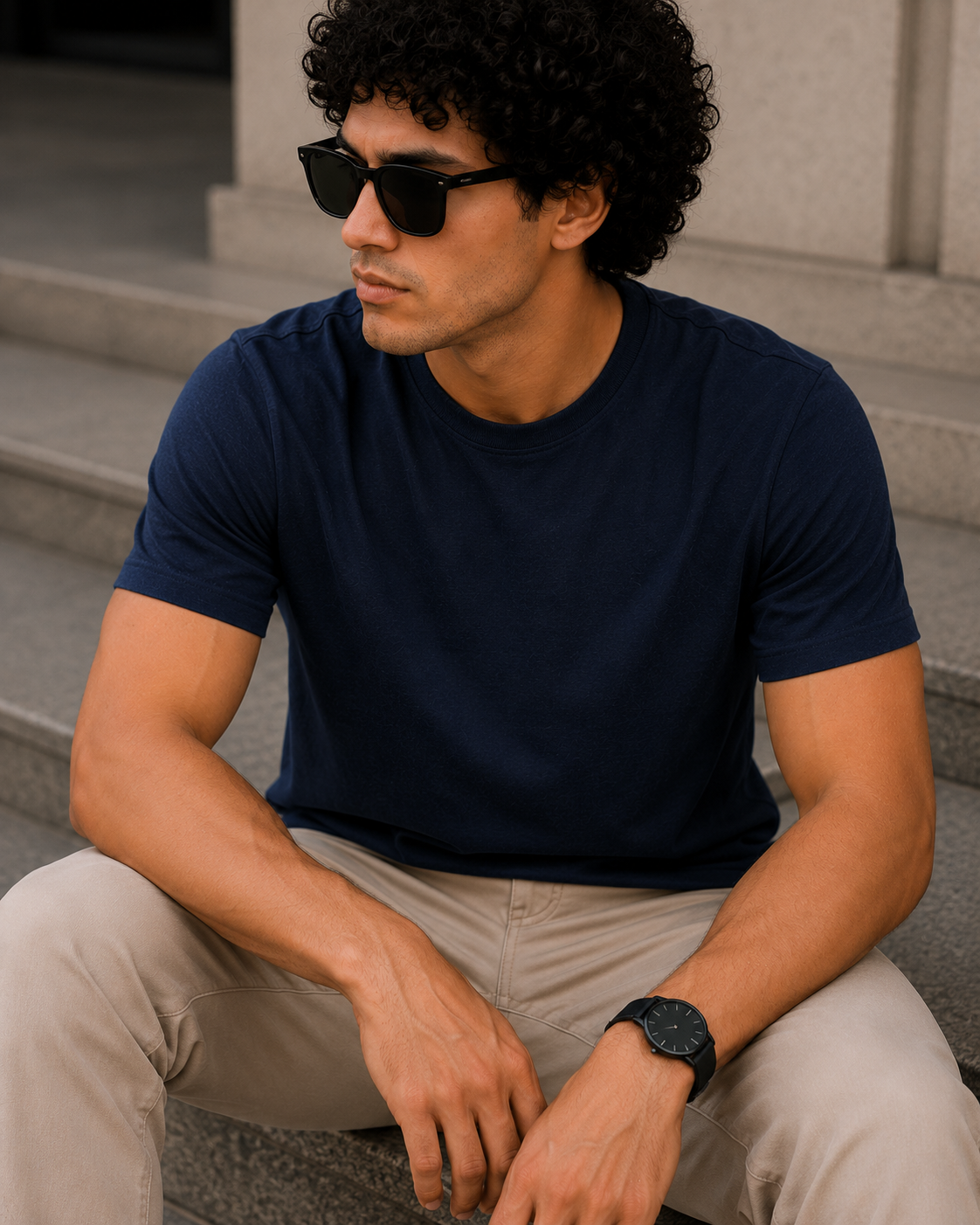 Softcore Men's Premium Navy Blue Classic Fit Solid T-Shirt