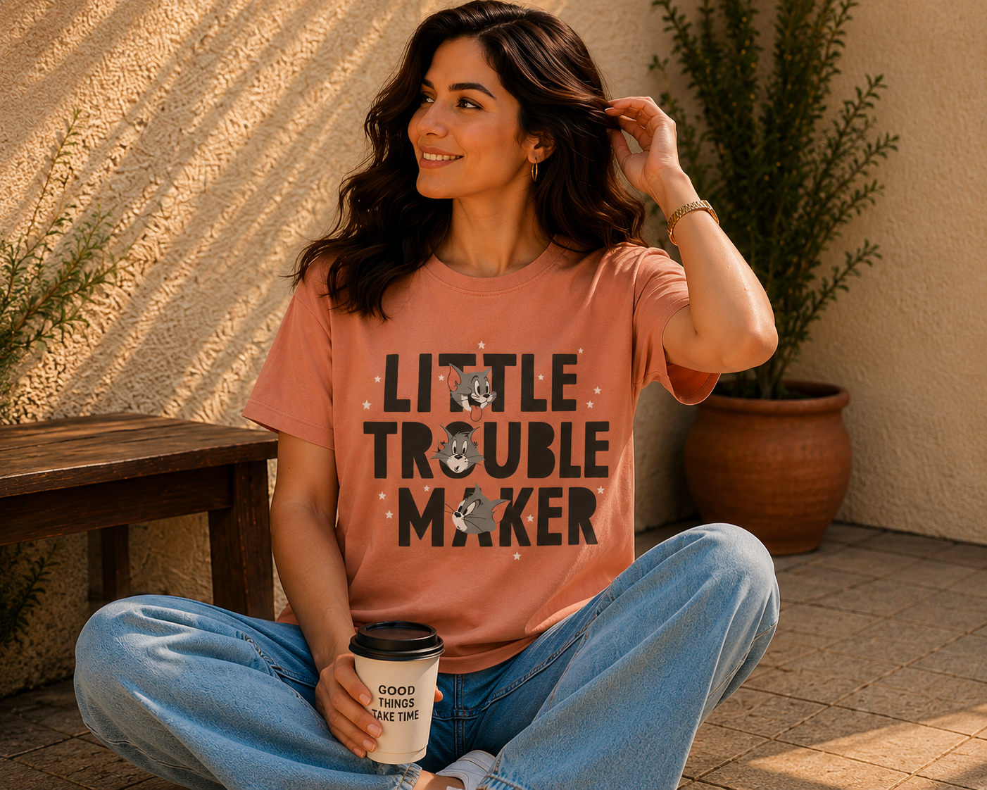 Women Little Trouble Maker Graphic T-Shirt