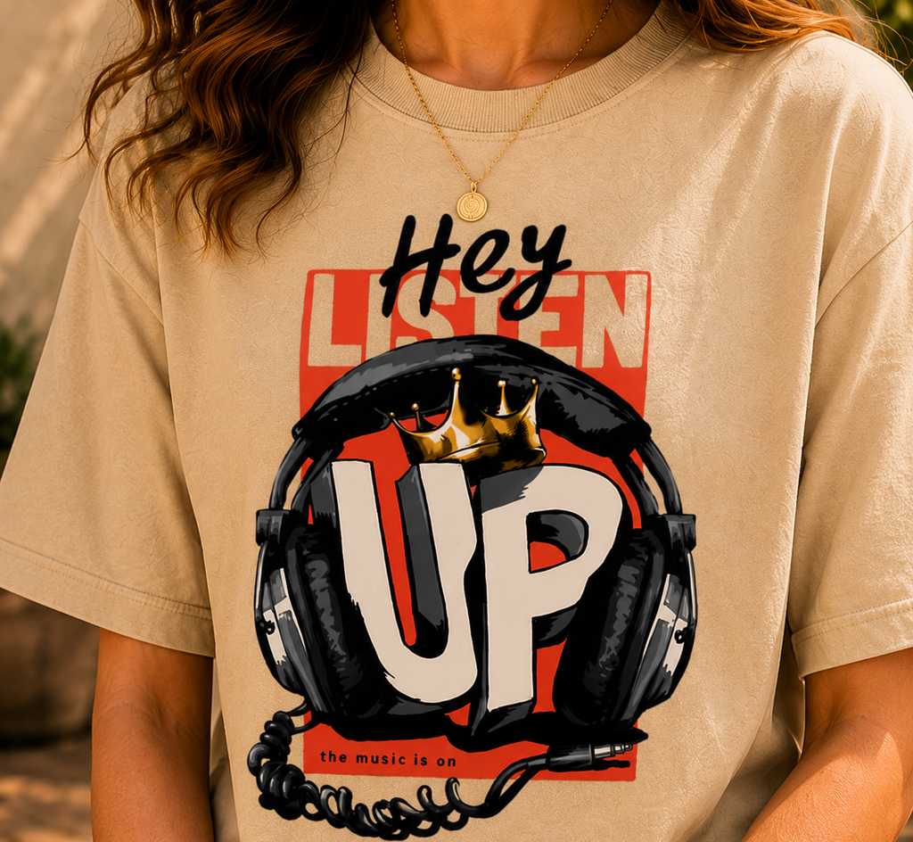 Women Urban Beats Headphone Oversized Tee
