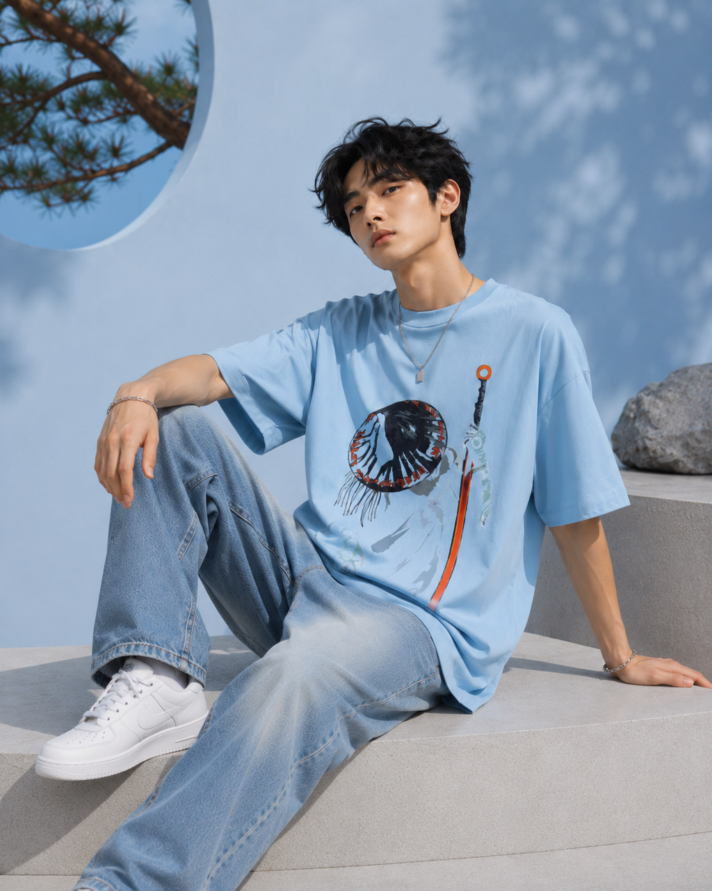 Celestial Samurai Graphic Oversized T-Shirt for Men