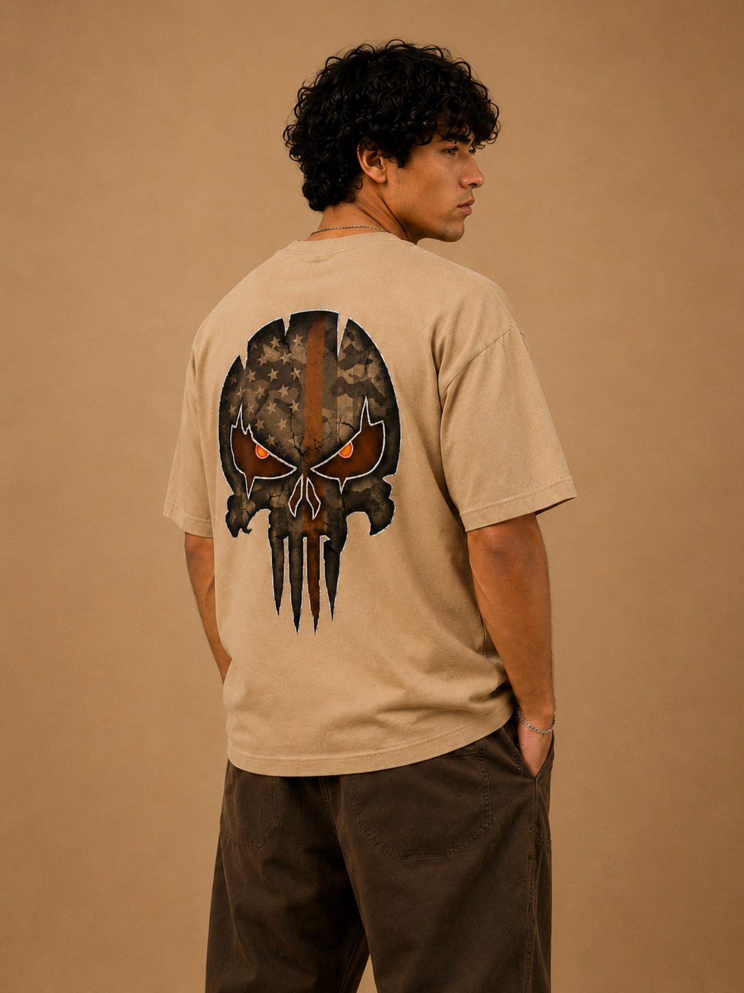 Skull Patriot Back Print Graphic Oversized T-Shirt for Men