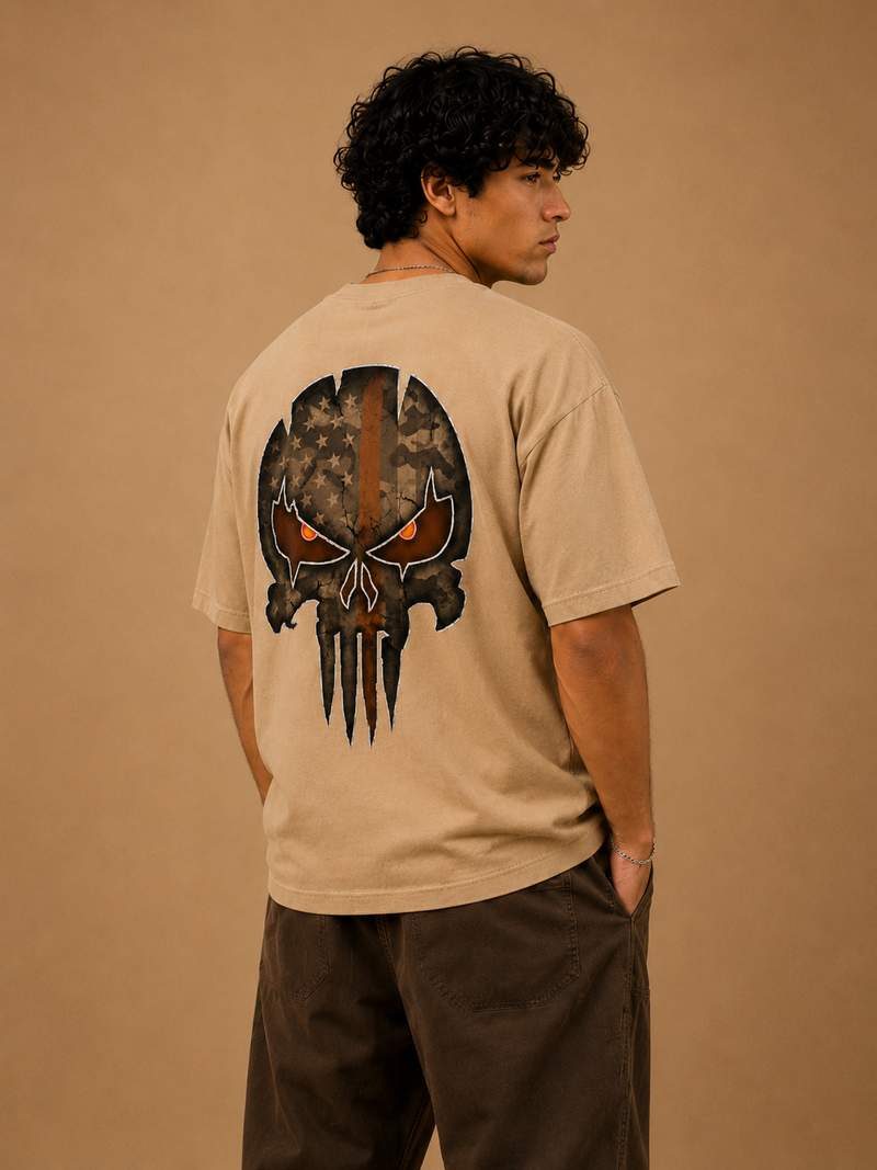 Skull Patriot Back Print Graphic Oversized T-Shirt for Men