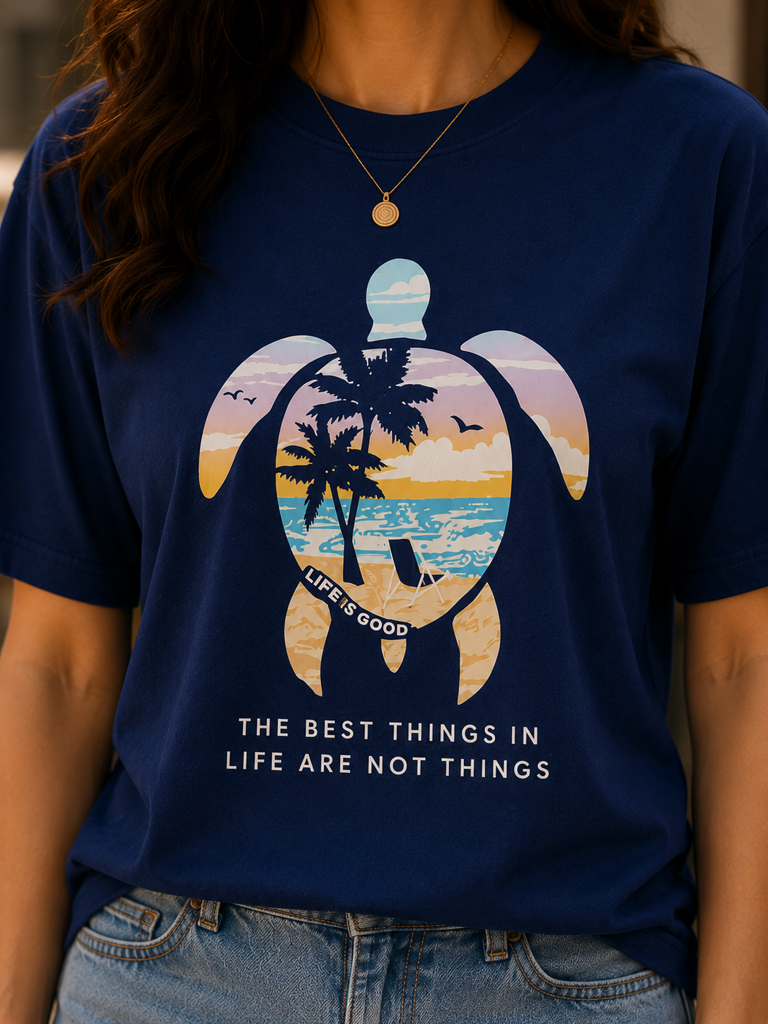 Women Coastal Turtle Paradise Oversized T-Shirt