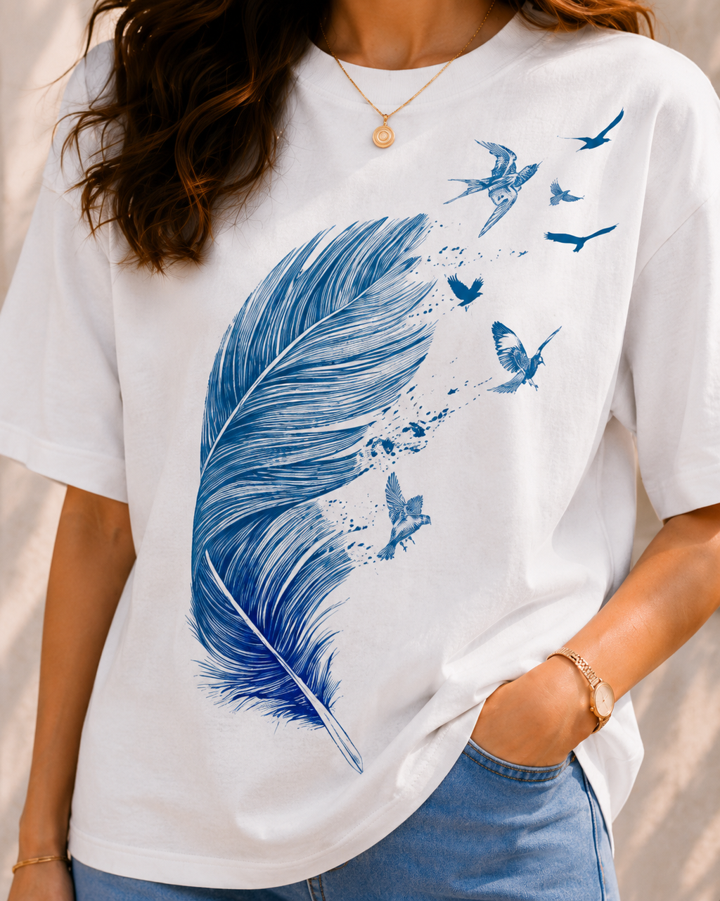 Women Feather of Freedom Oversized T-Shirt