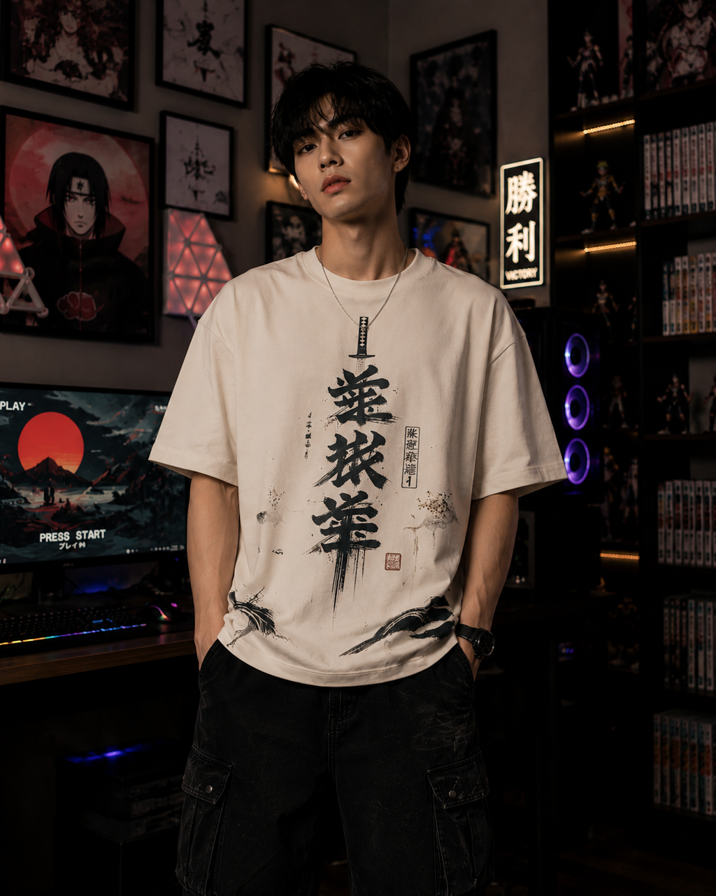Zen Bushido Japanese Calligraphy Oversized T-Shirt for Men