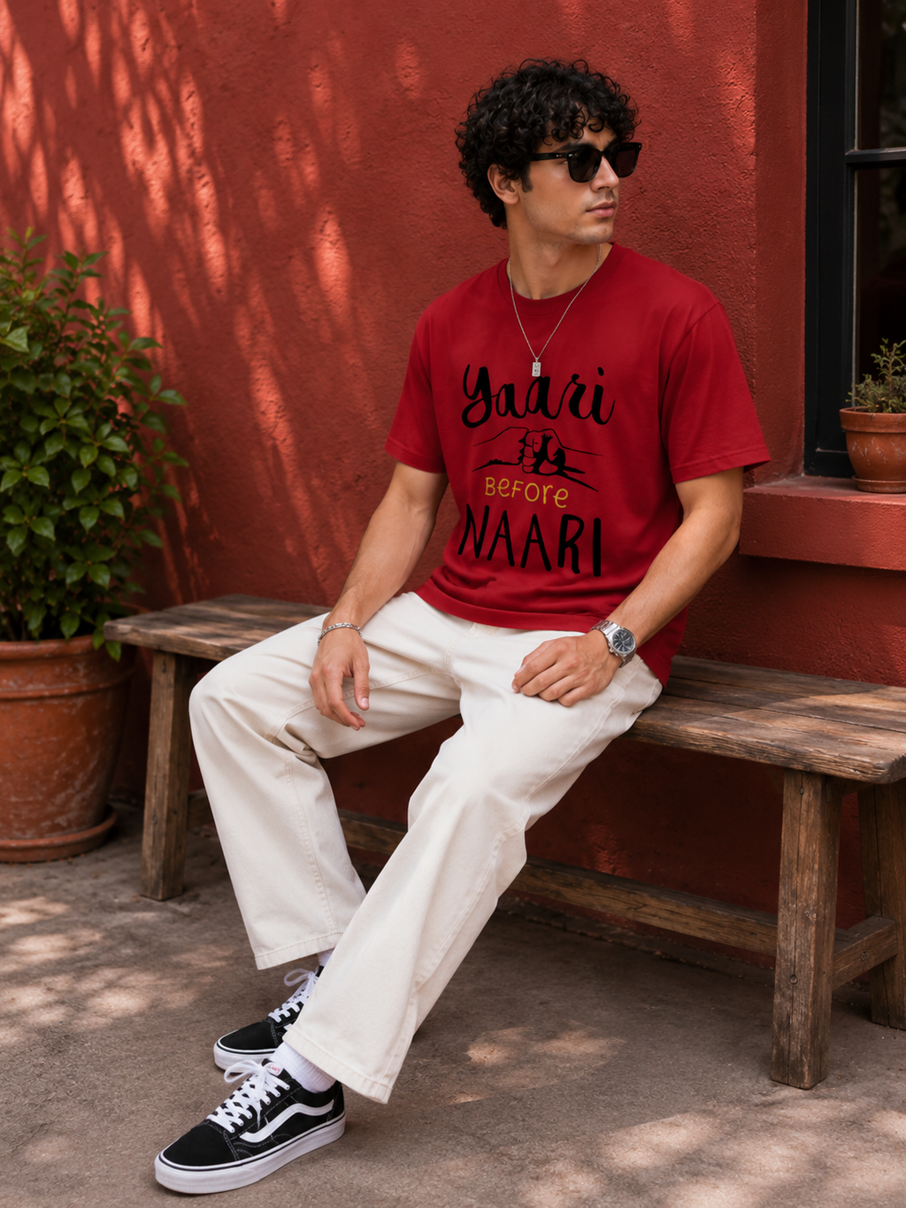 Yaari Before Naari Typography Men Classic Fit T-Shirt