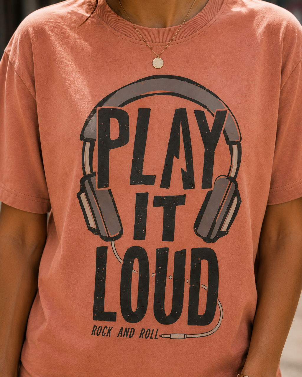 Women Rock And Roll Headphones Casual T-Shirt