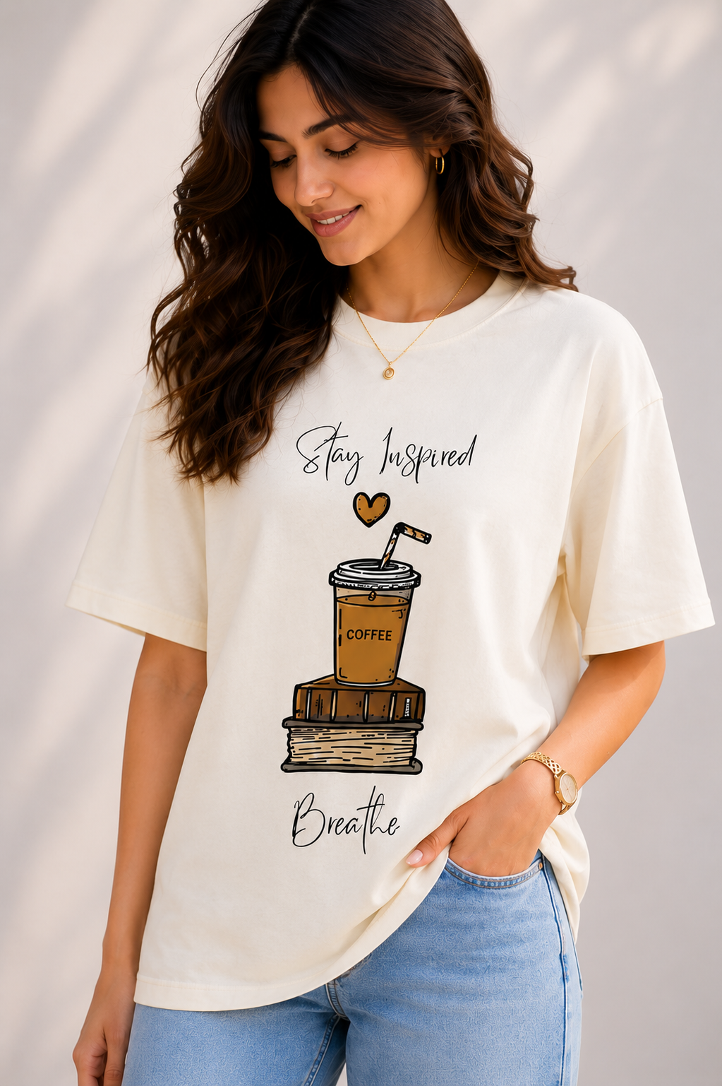 Women Coffee & Books Graphic Oversized T-Shirt
