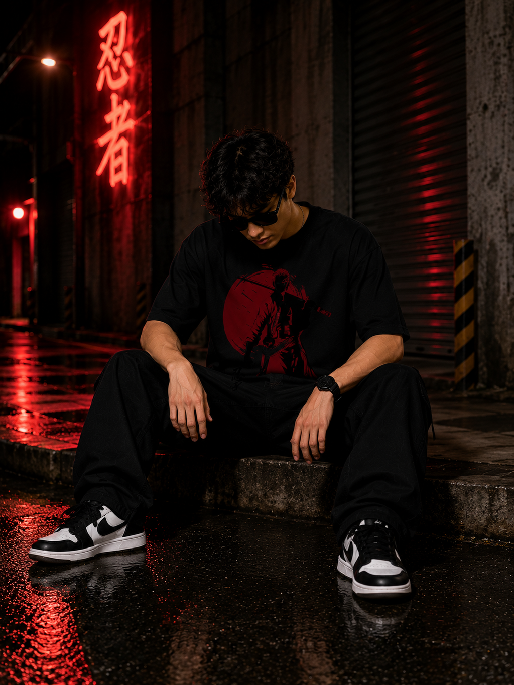 Samurai Shadow Graphic Oversized T-Shirt for Men