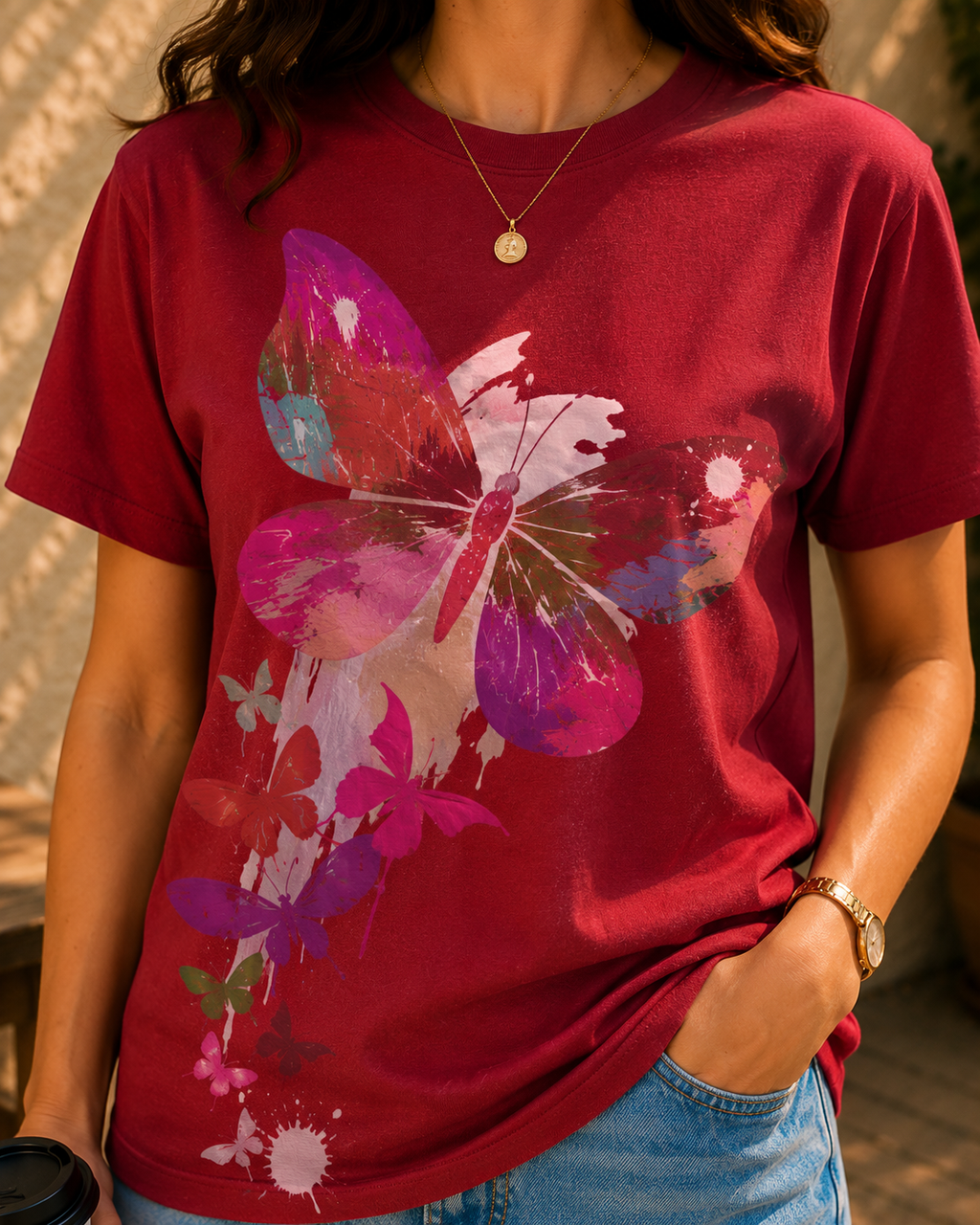 Women Butterfly Splash Graphic T-Shirt