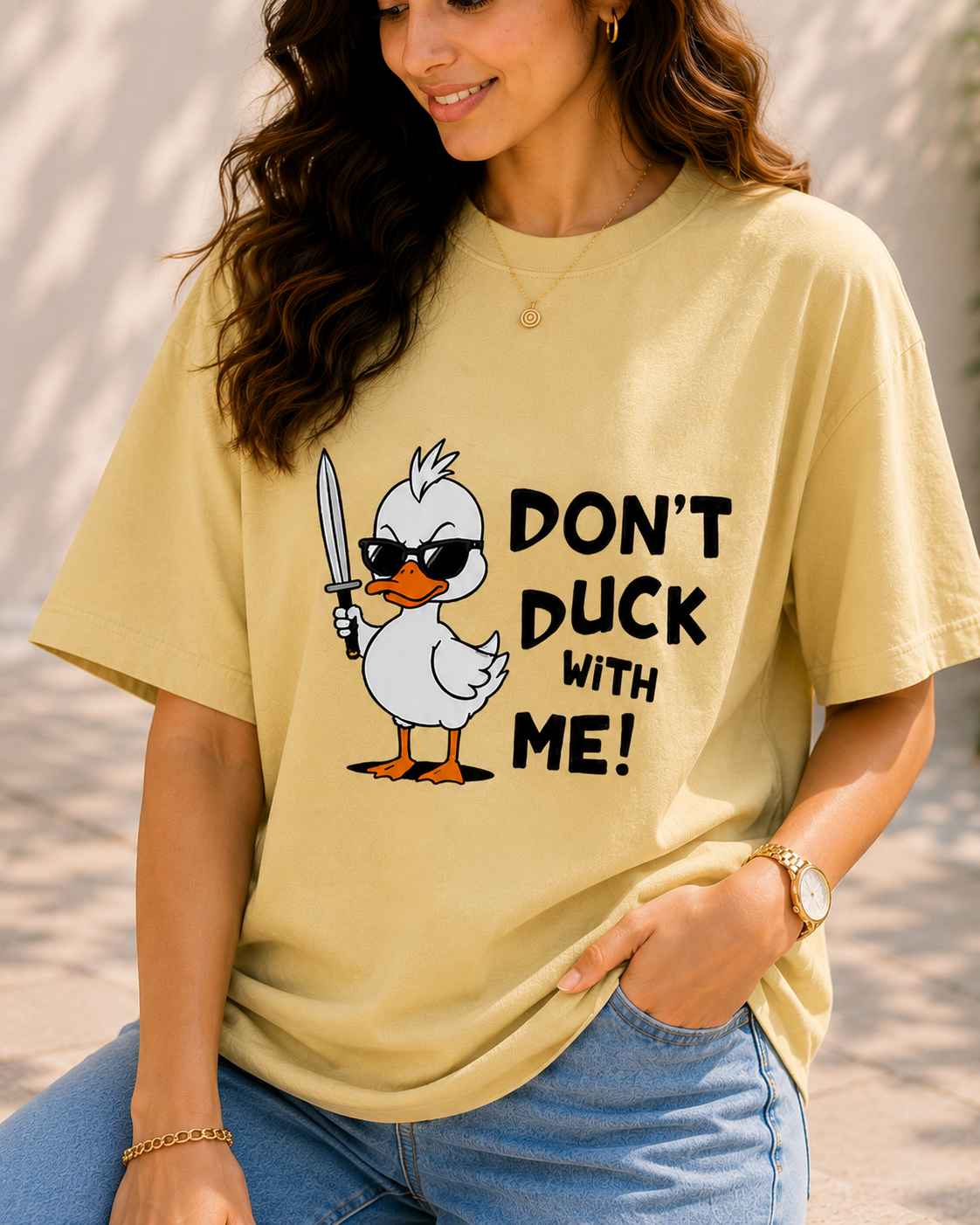 Women Bad Duck Energy Oversized Graphic T-Shirt