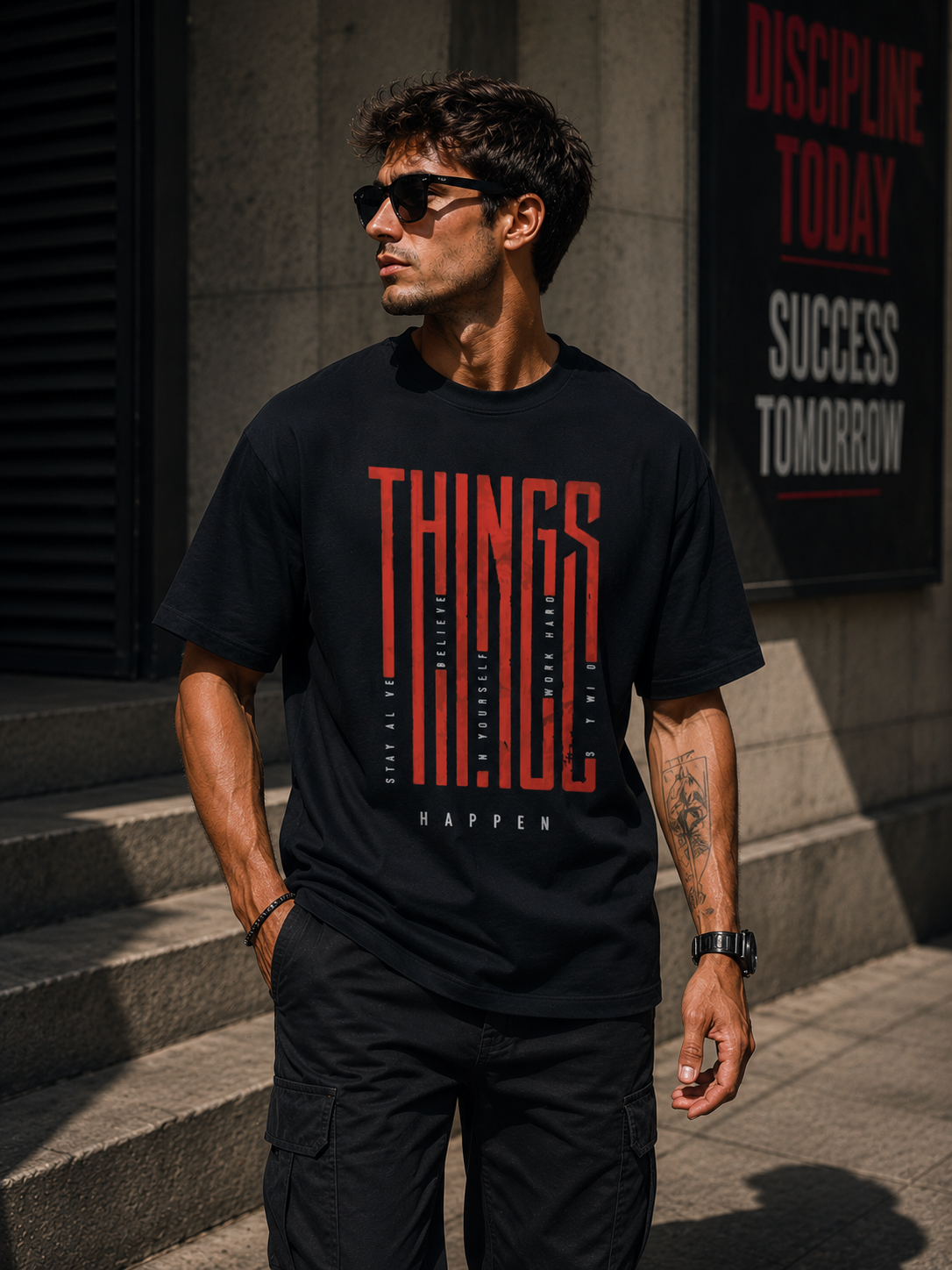 Things Happen Motivational Graphic Oversized T-Shirt for Men