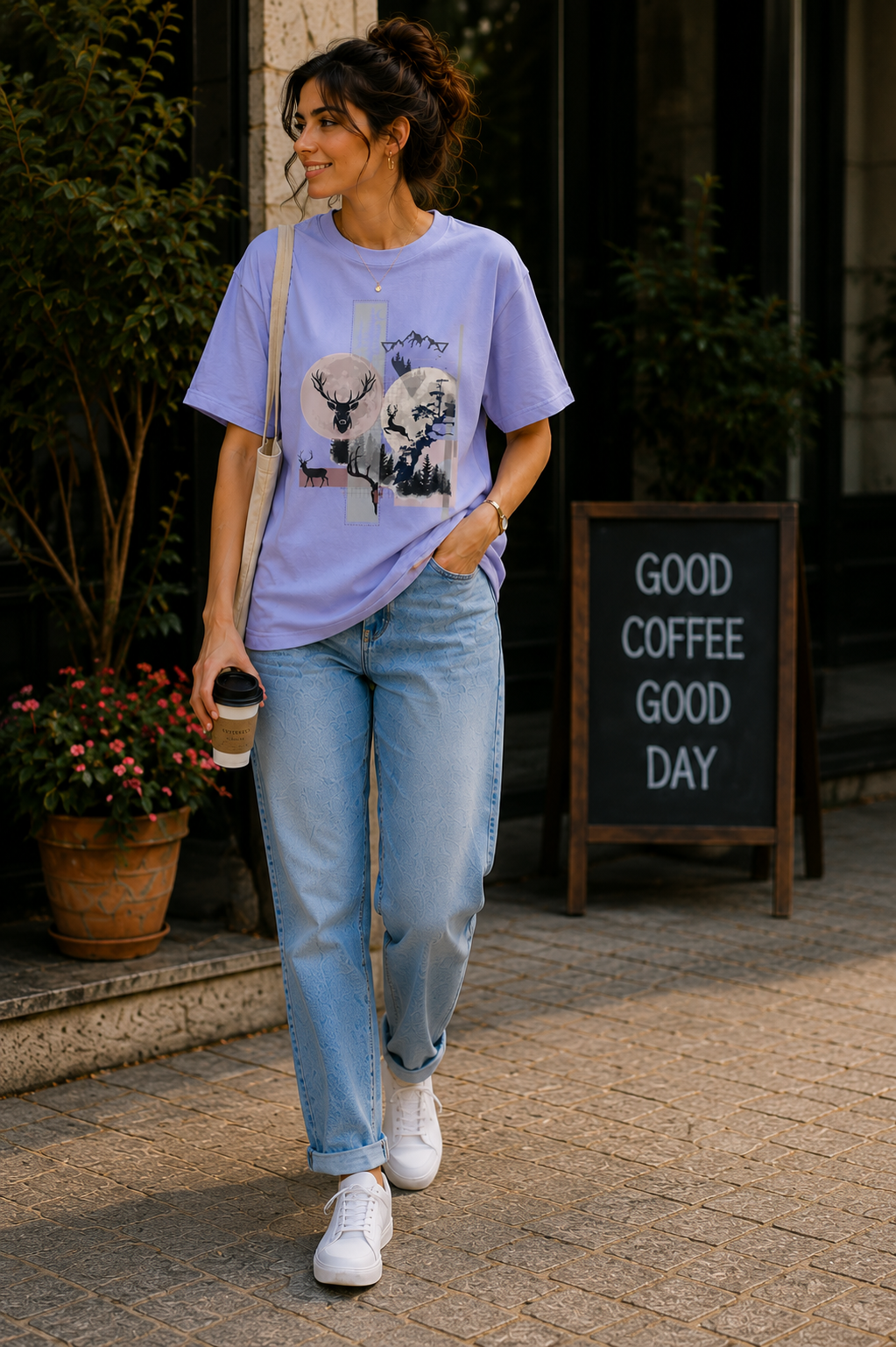 Women Moonlit Wilderness Oversized Graphic T-Shirt