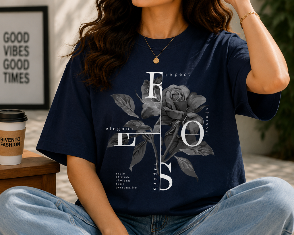 Women Monochrome Rose Aesthetic Oversized T-Shirt