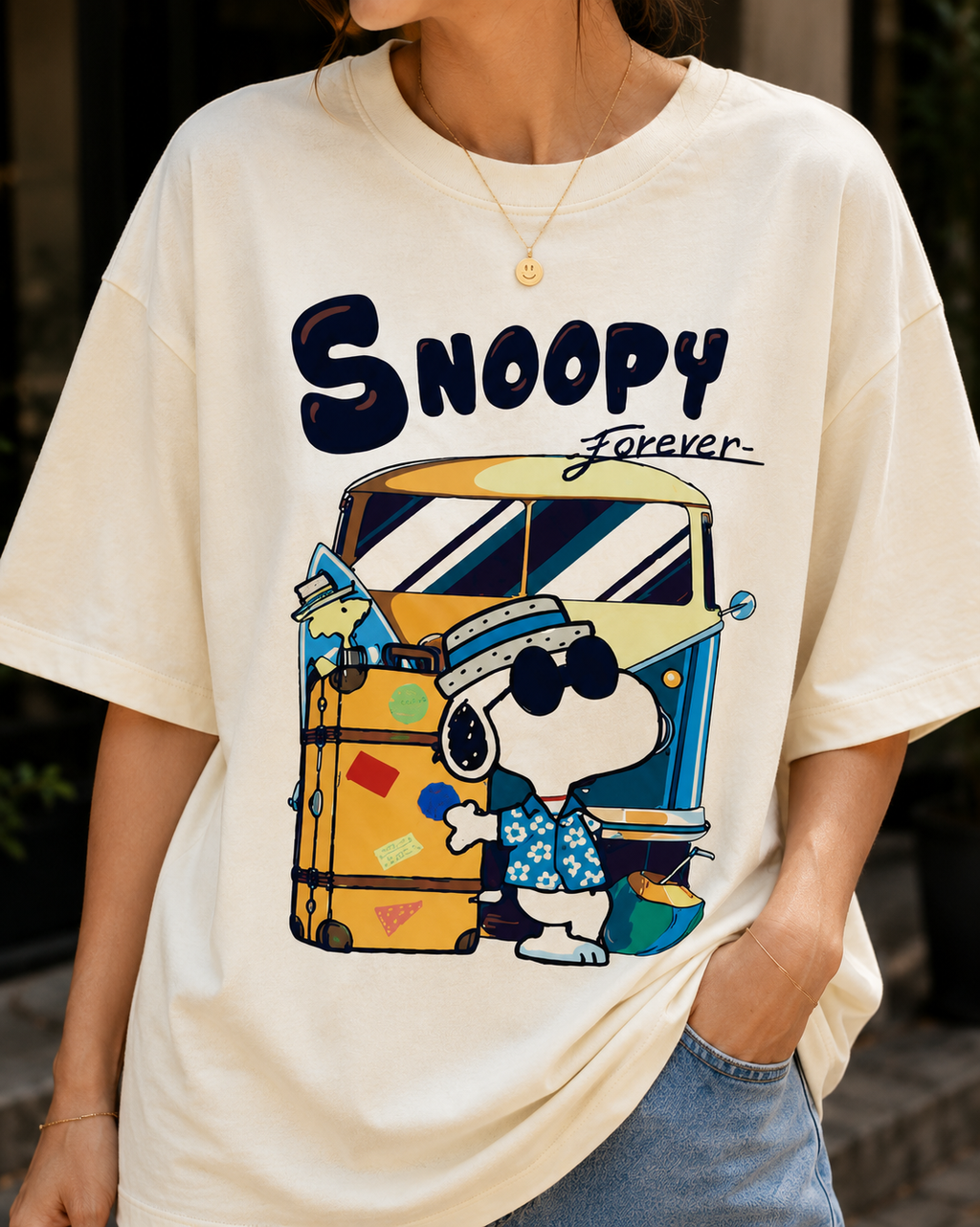 Women Snoopy Forever Travel Graphic Oversized T-Shirt