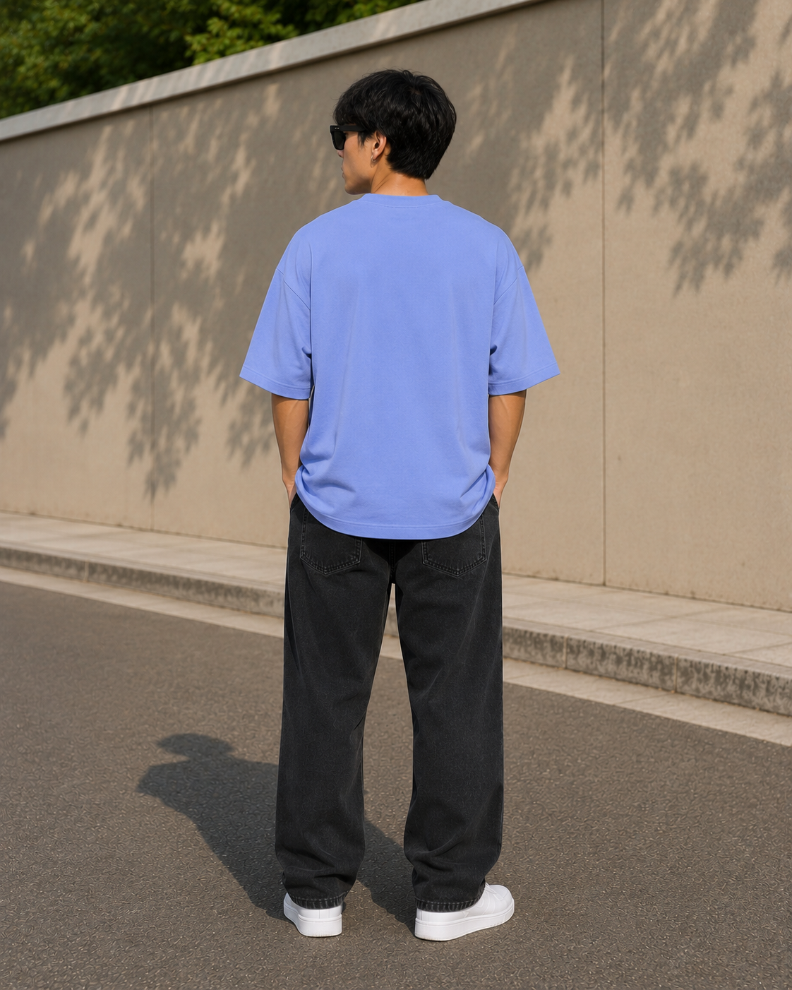 Men's Air Blue Oversized Drop Shoulder T-Shirt