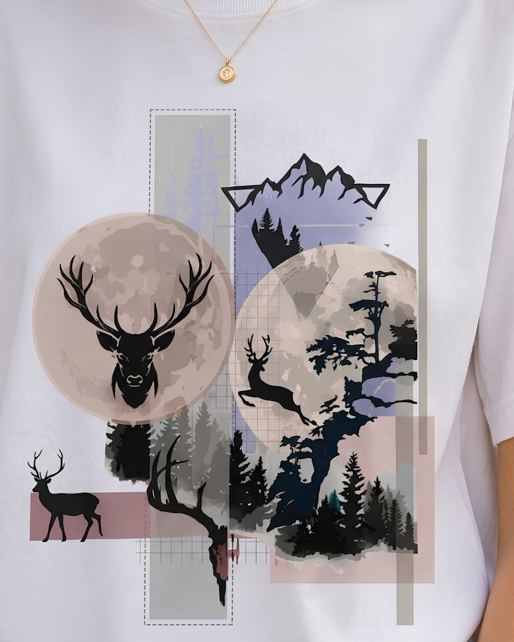 Women Mountain Deer Wilderness Oversized T-Shirt