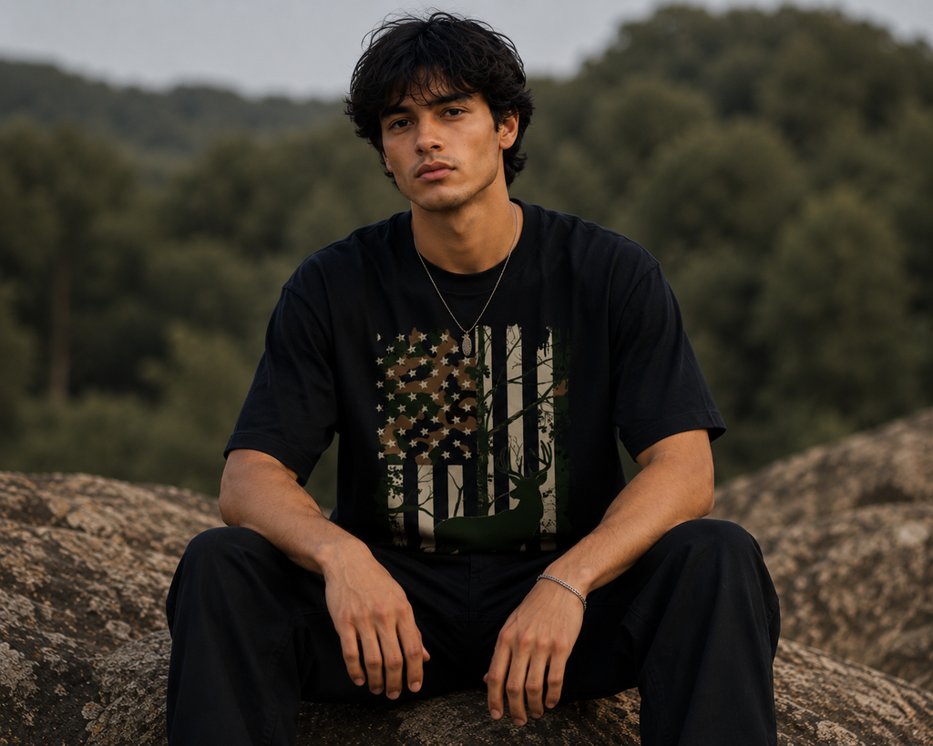 Vintage Deer Flag Graphic Men Classic Fit T-Shirt