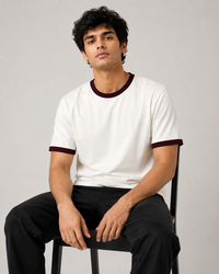 White & Maroon Men's Classic Fit Ringer Solid T-Shirt