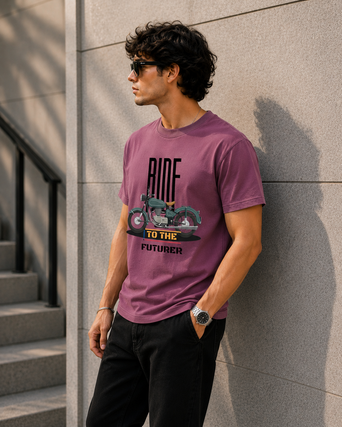 Ride to the Future Motorcycle Graphic Men Classic Fit T-Shirt