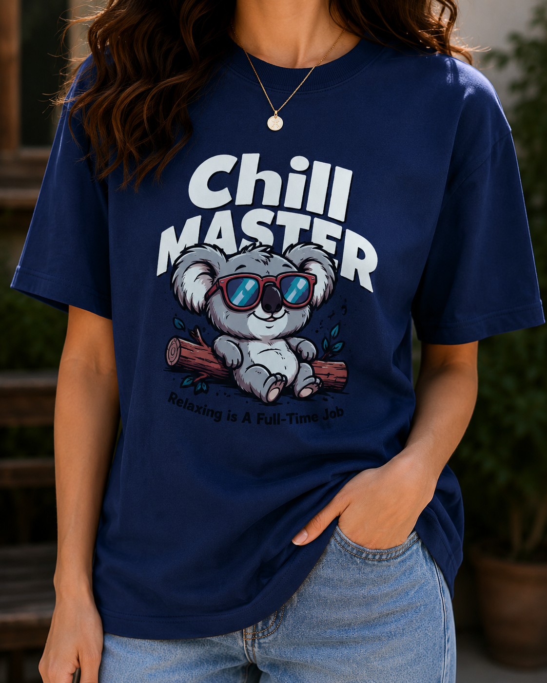 Women Cute Koala Chill Master Graphic Oversized Tee