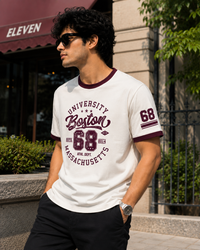 Boston University White Men's Contrast Neck Classic Fit T-Shirt
