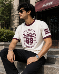 Boston University White Men's Contrast Neck Classic Fit T-Shirt