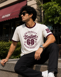 Boston University White Men's Contrast Neck Classic Fit T-Shirt