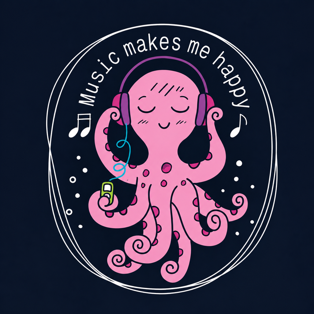 Women Cute Octopus Music Theme Oversized T-Shirt