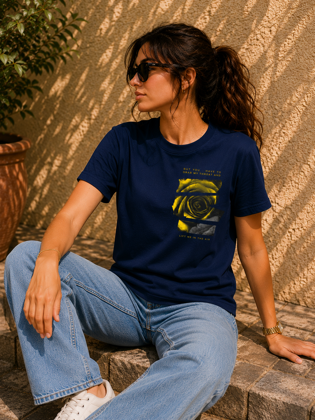 Women Golden Bloom Graphic T-Shirt