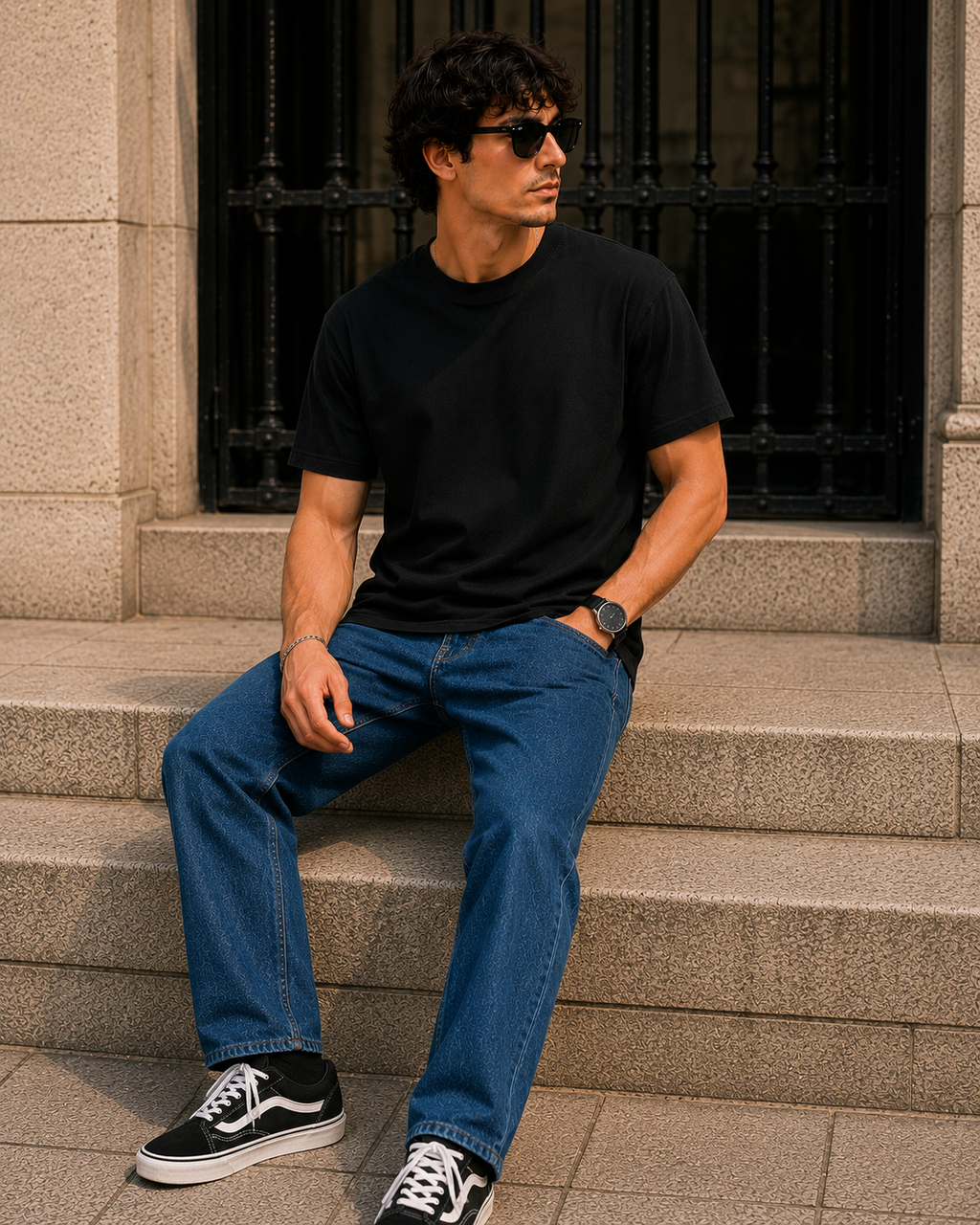 Men's Signature Classic Black Classic Fit Cotton Solid T-Shirt