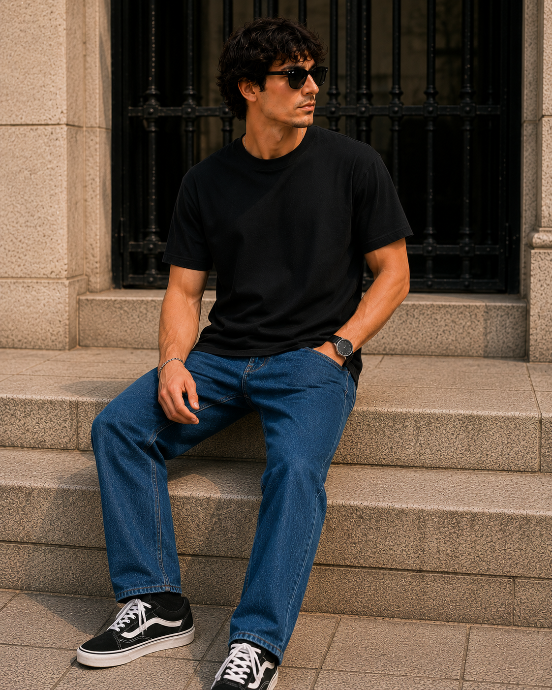 Men's Signature Classic Black Classic Fit Cotton Solid T-Shirt