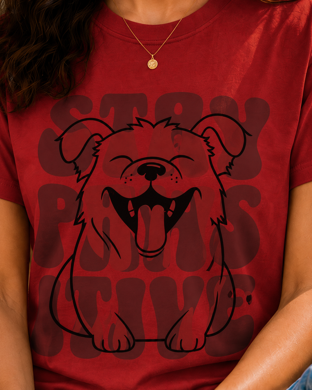 Women Stay Pawsitive Dog Graphic T-Shirt