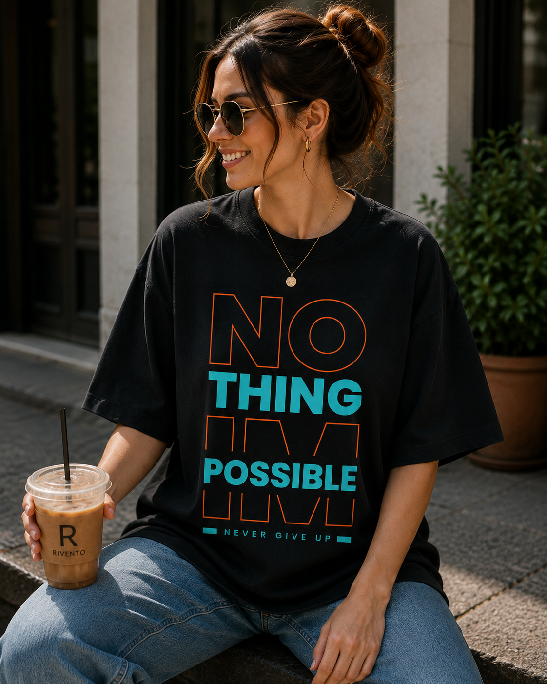 Women Nothing Is Impossible Graphic Oversized T-Shirt