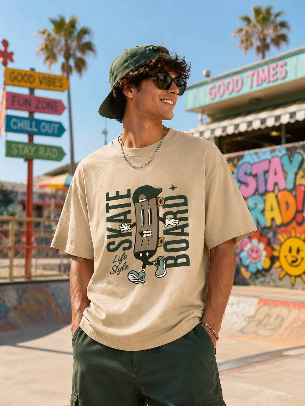 Skateboard Vibes Graphic Oversized T-Shirt for Men