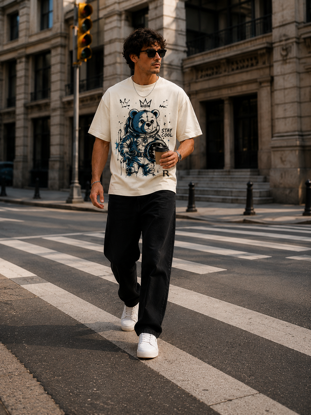 Cosmic Cub Oversized Graphic T-Shirt for Men